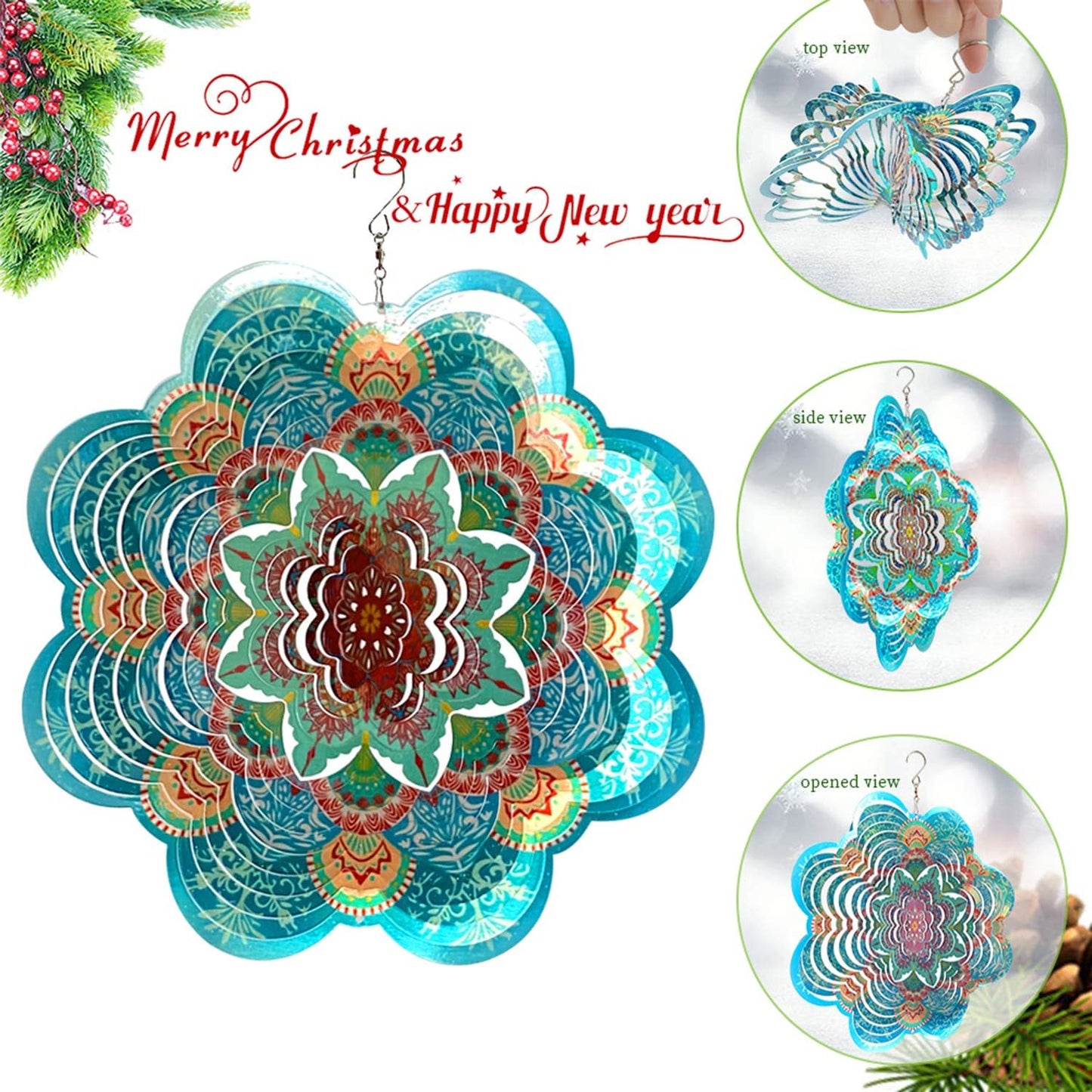 Molinillo viento acero inox 12pulg diseño mandala flores