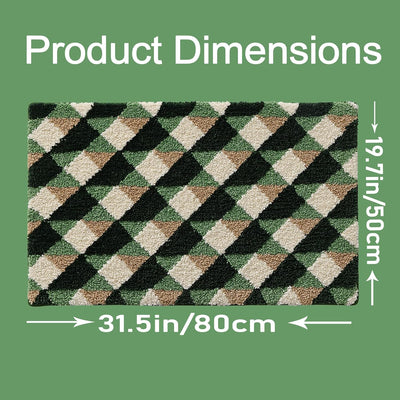 Alfombra baño 32x20pulg cuadros verdes microfibra antideslizante