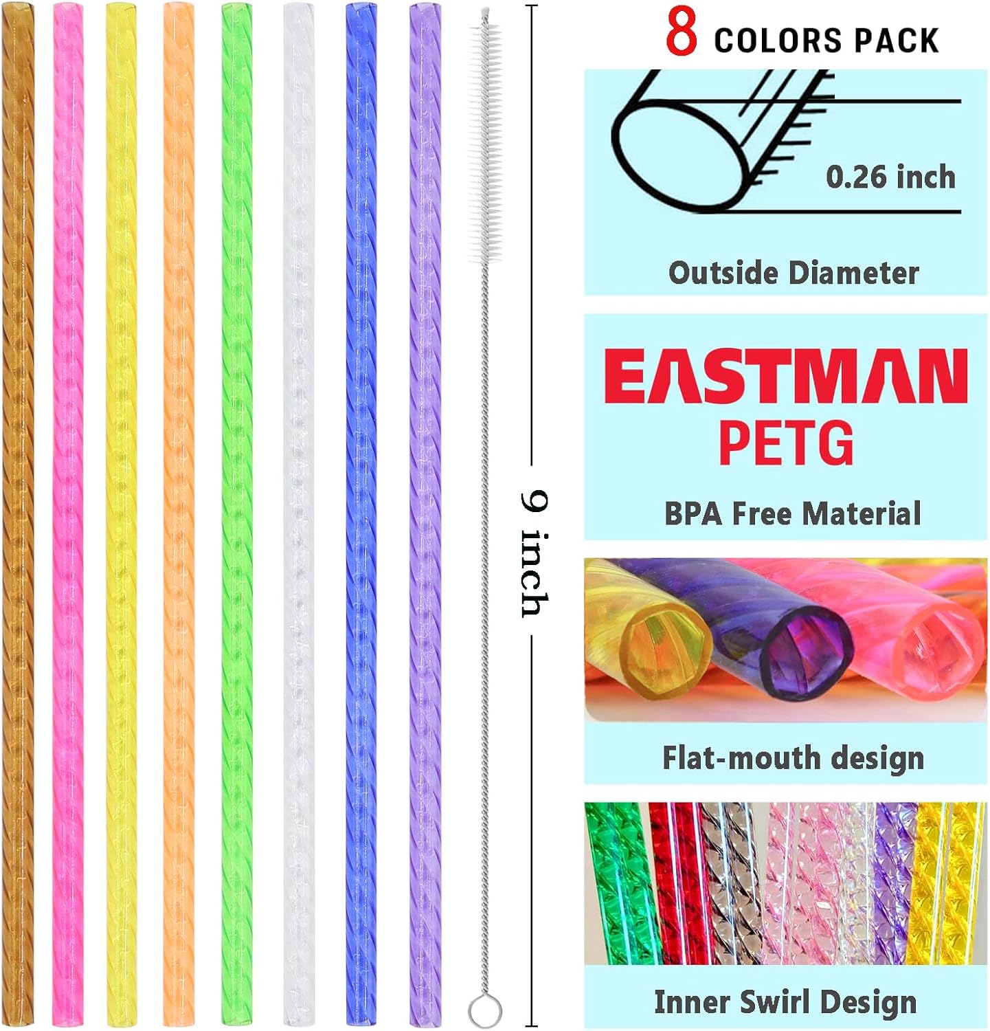 50 Pzas Pajitas Cristal Reutilizables 9pulg Coloridas