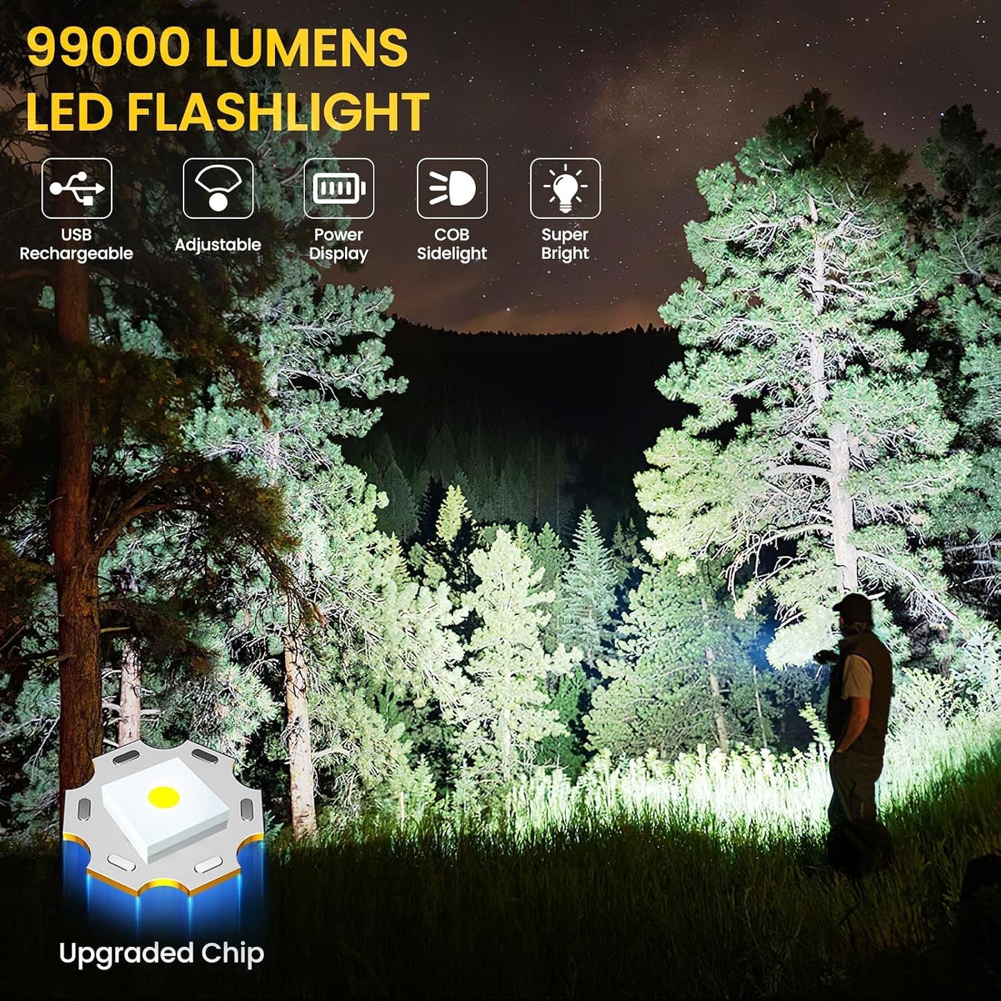 Linterna LED 99000LM recargable USB impermeable set 2