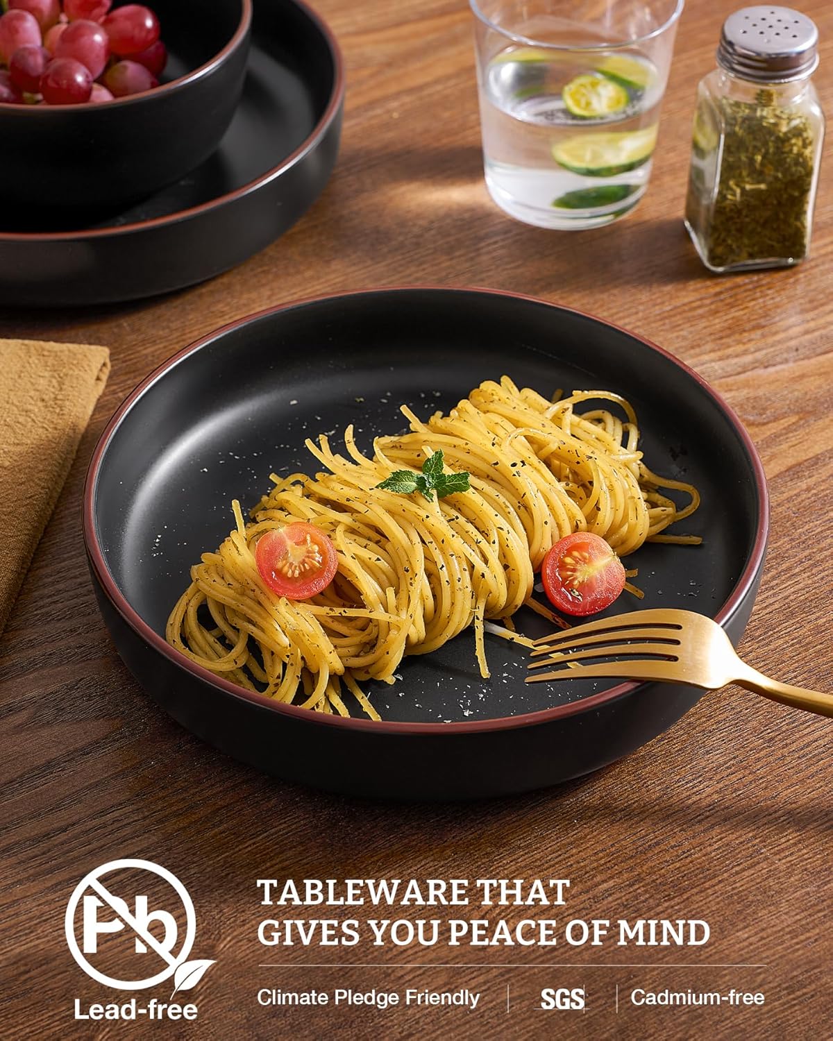 Set 6 Cuencos Cerámica Pasta 33oz Negro
