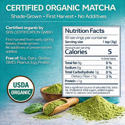 Polvo de matcha orgánico japonés para hornear y batidos veganos