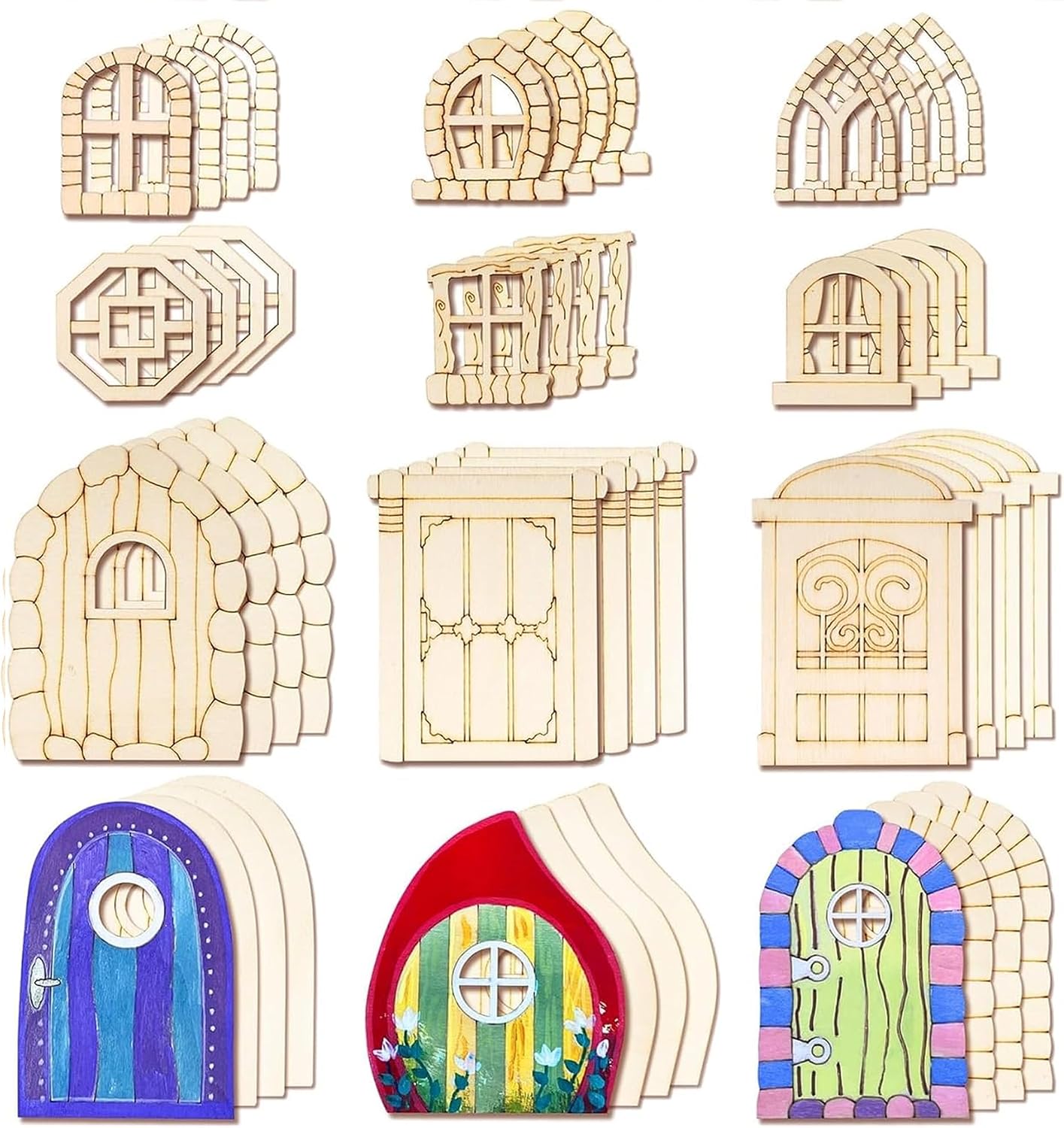 Kit 48 Pzas Manualidades Puertas Ventanas Hadas Madera Miniatura