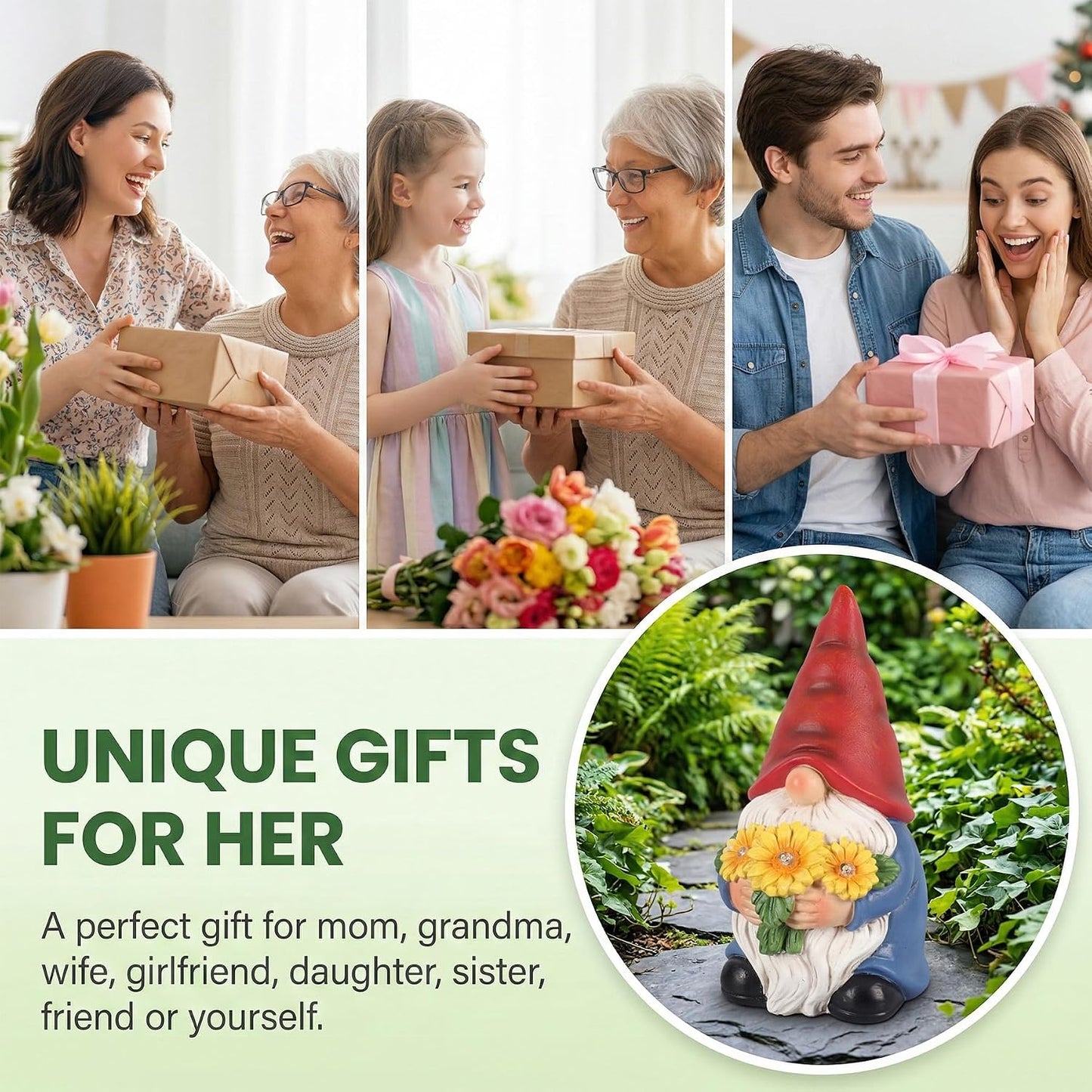 Gnomos solares jardín regalo mujer