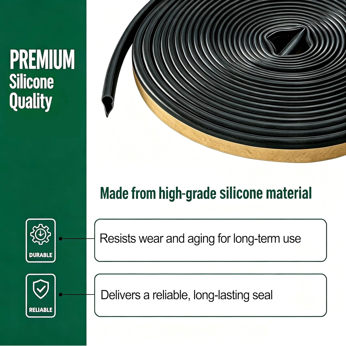 Junta silicona puerta ventana flexible negro 1/2