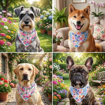 Bandana floral perro reversible tela duradera ajustable grande