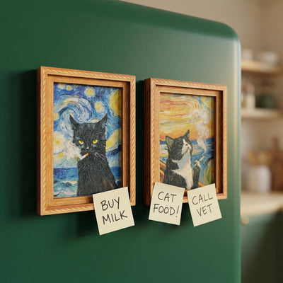 2 imanes de gato vintage en madera para refrigerador y decoración