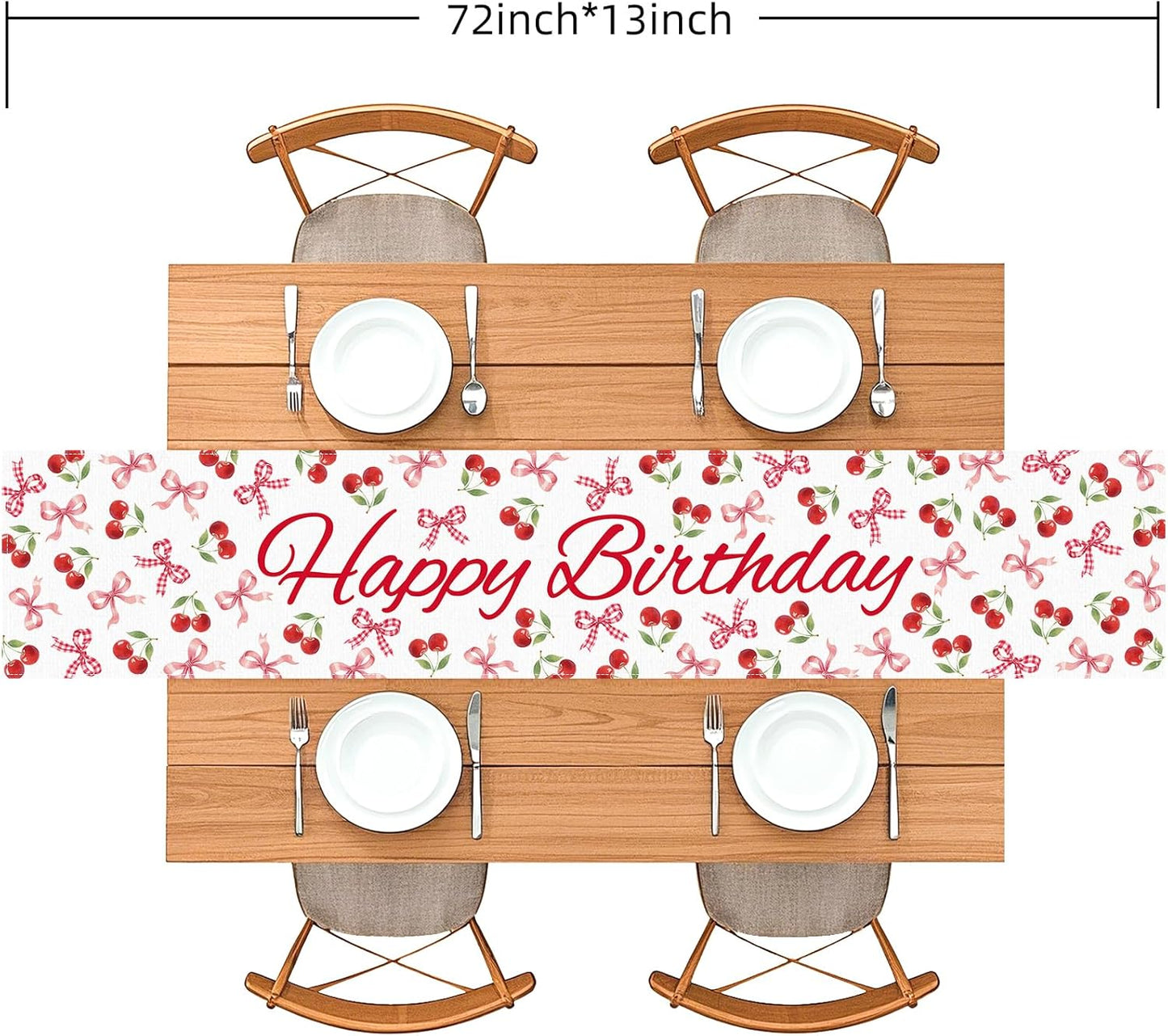 Camino mesa cumpleaños lazo cerezo patrón rojo y rosa 72x13pulg