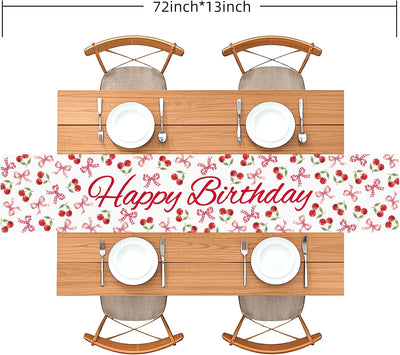 Camino mesa cumpleaños lazo cerezo patrón rojo y rosa 72x13pulg