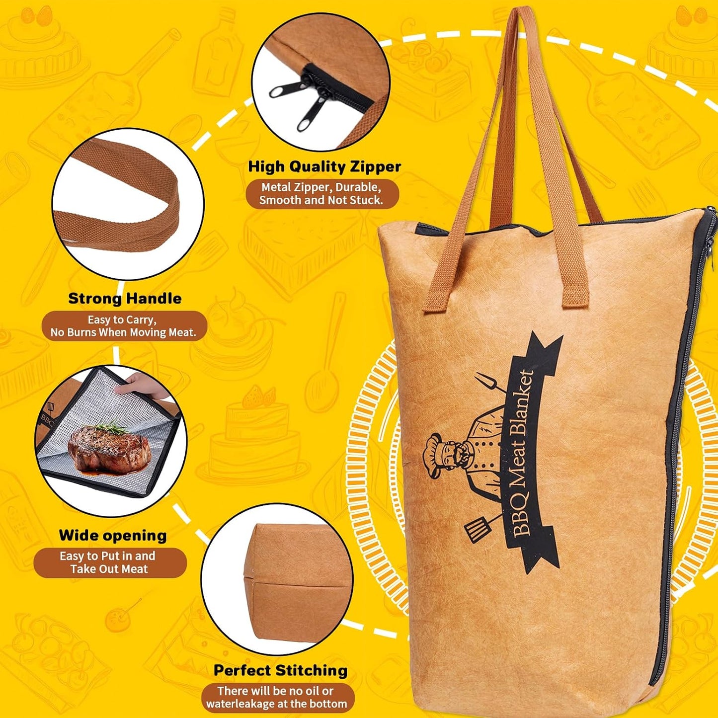 Manta descanso carne barbacoa 21pulg reutilizable con cremallera