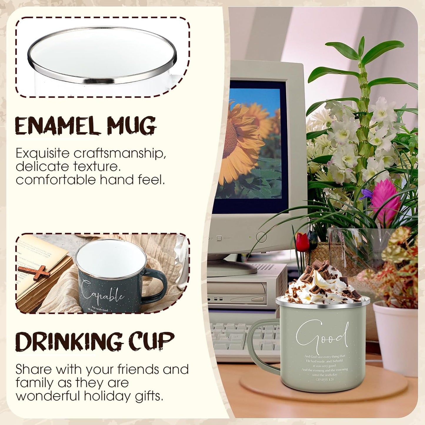 Tazas Café Esmaltadas 12oz con Versículo Bíblico Color Bohemio