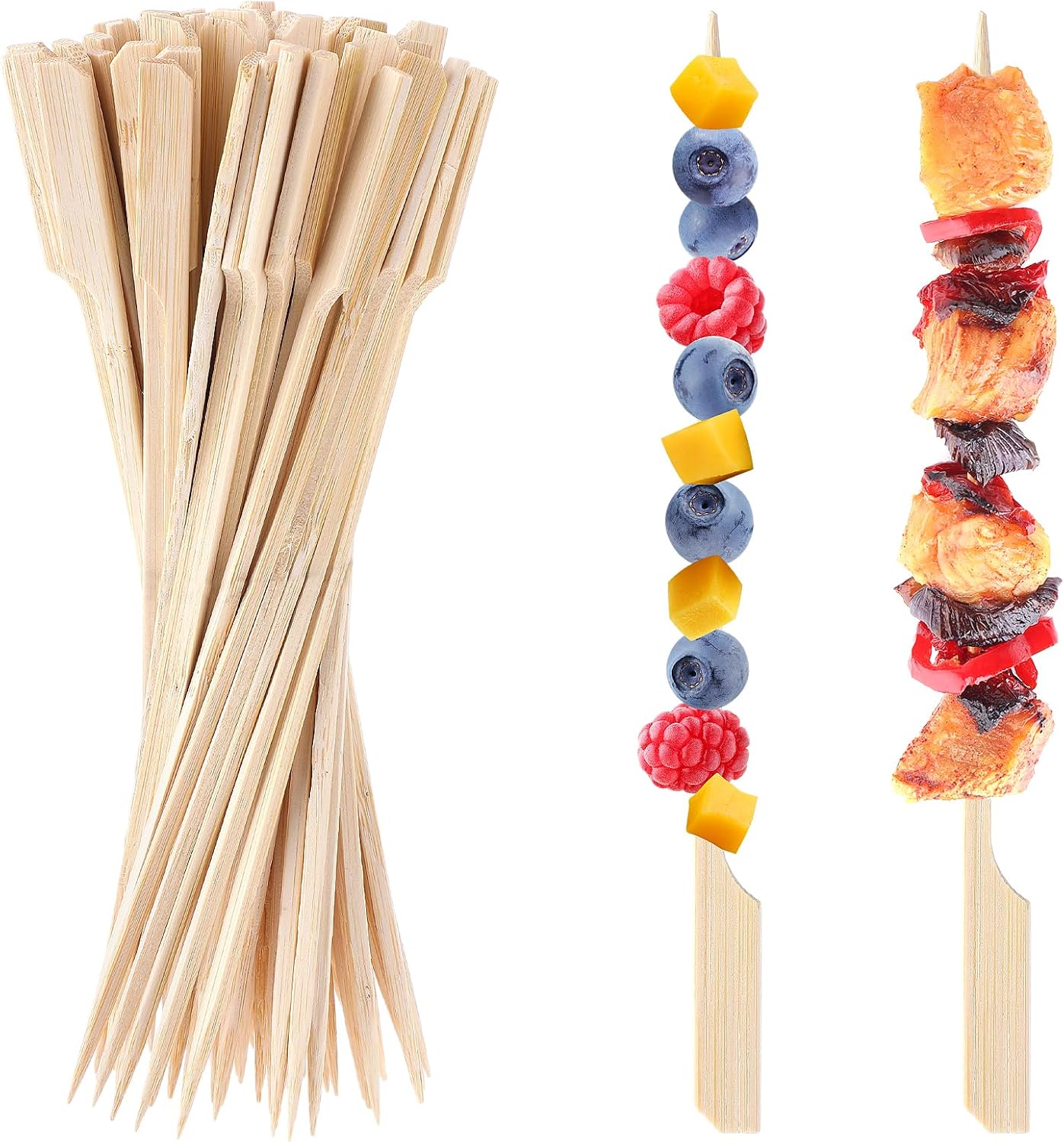 100 Brochetas Bambú 8pulg para Cóctel Fruta Barbacoa