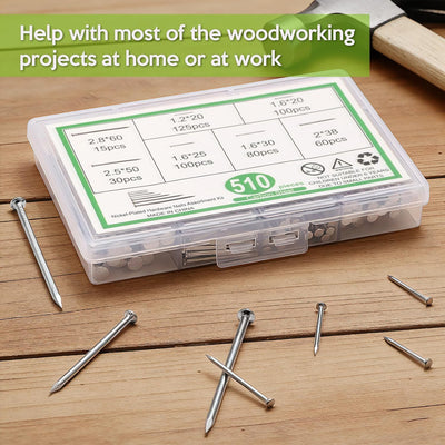 Kit 510 uñas acero inox 7 tamaños mixtos para madera y bricolaje