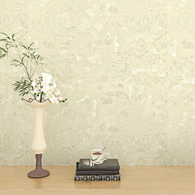 Papel tapiz floral relieve amarillo 15.7x118pulg dormitorio