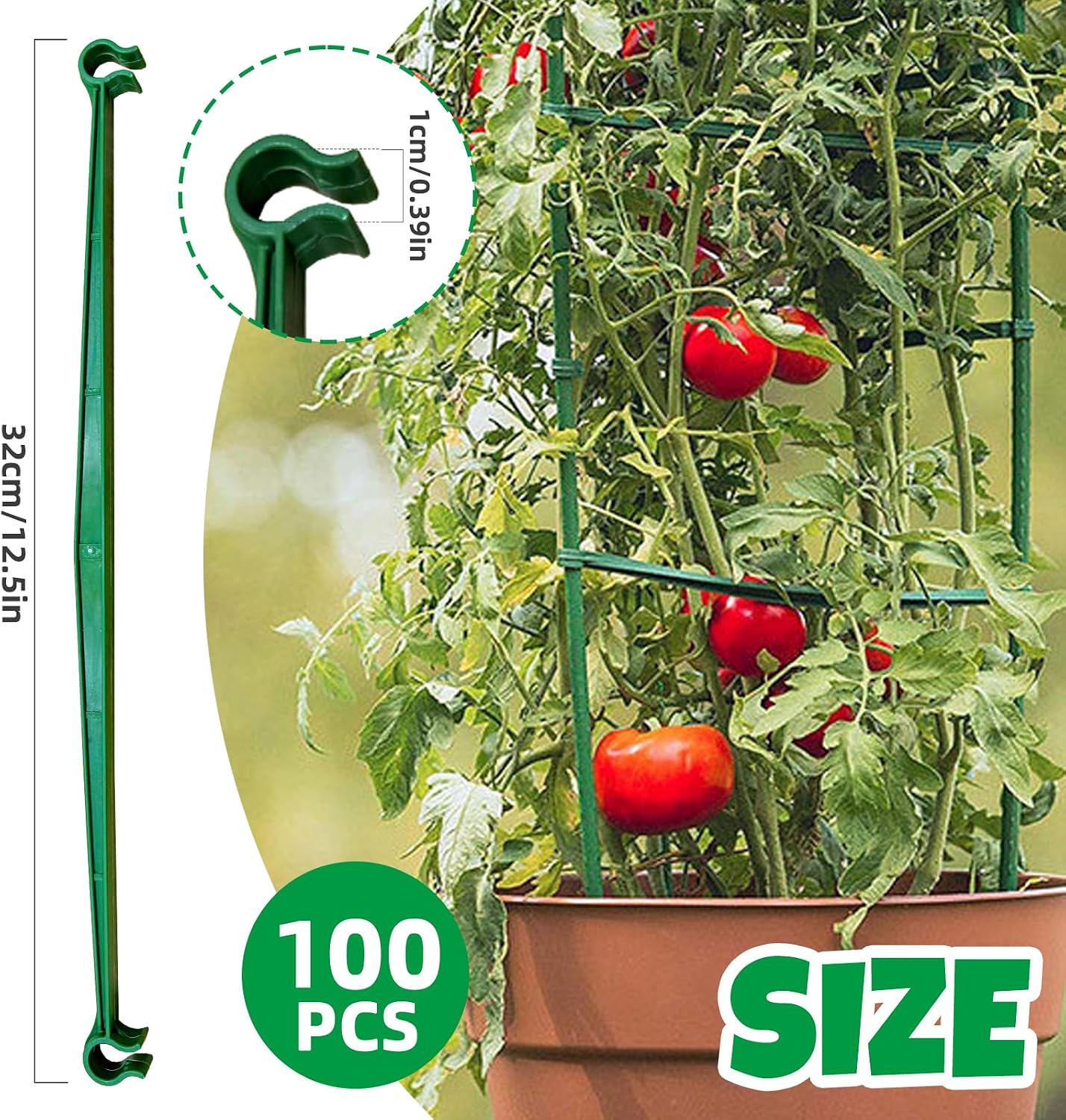 100 Brazos Estaca Jaula Tomate 11.8pulg Con 2 Hebilla Ajustable