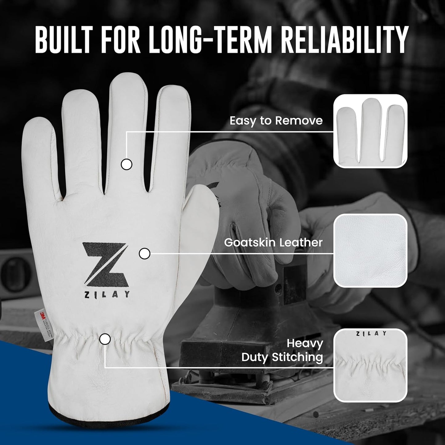 Guantes cuero cabra Thinsulate seguridad invierno jardineria