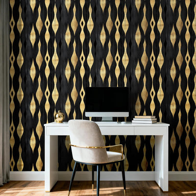 Papel Tapiz Negro Dorado Art Deco Moderno Despegar Pegar