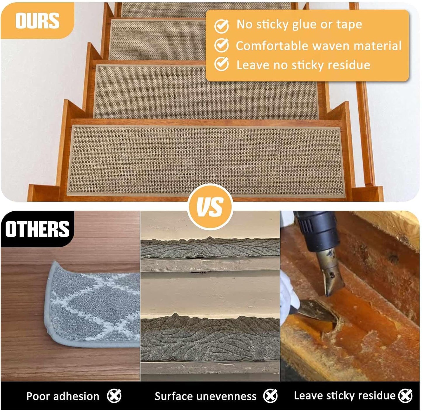 Alfombra antiderrap para peldaños madera 9x36pulg