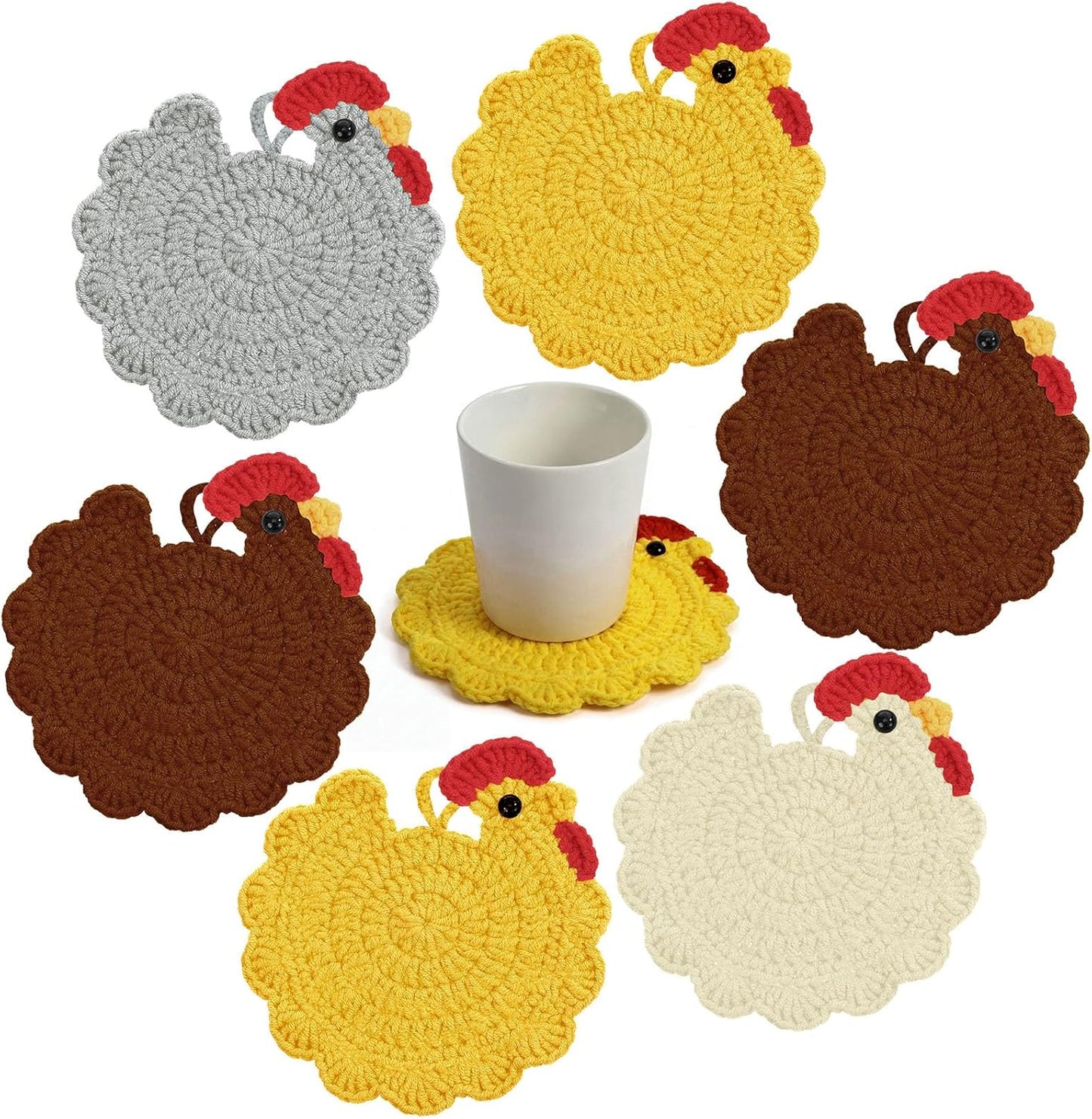 6 Pzas Posavasos Pollo Hechos a Mano Regalo Accesorio Escritorio