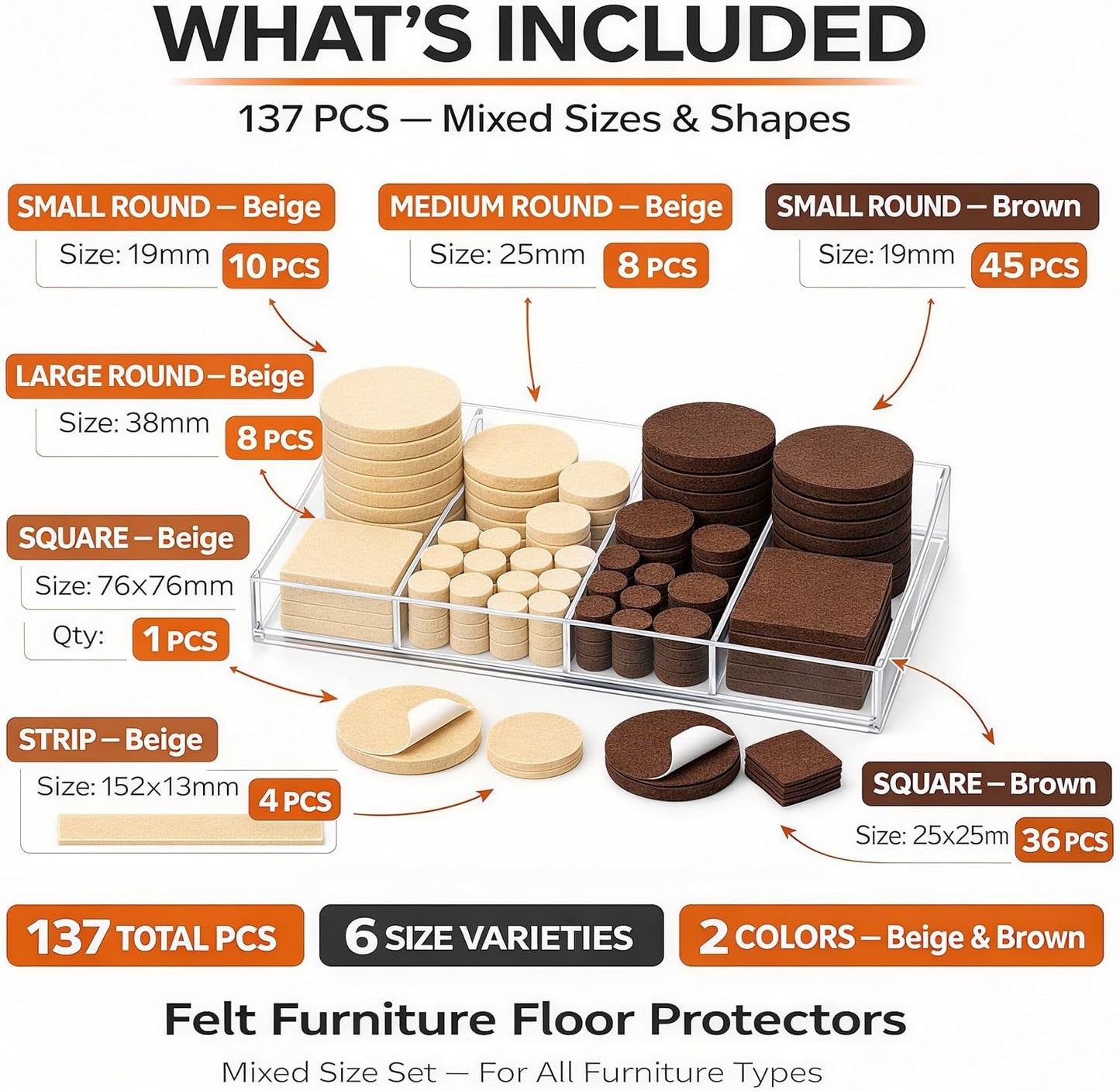 Almohadillas fieltro protectores suelo autoadhesivas beige marrón