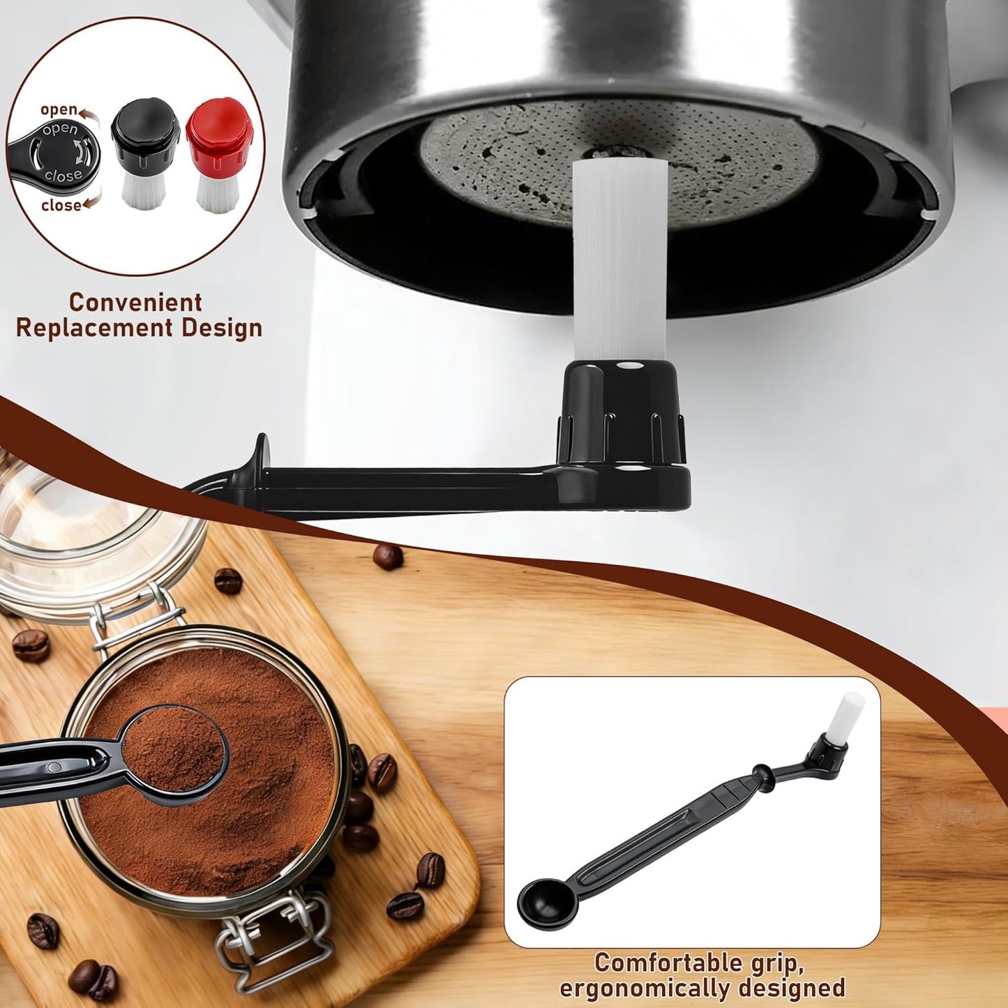 Juego de cepillos de limpieza para molinillo de café 7 piezas kit madera de nogal