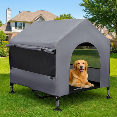 Casa perro 42pulg 2en1 con ventanas malla transpirable cama elevada