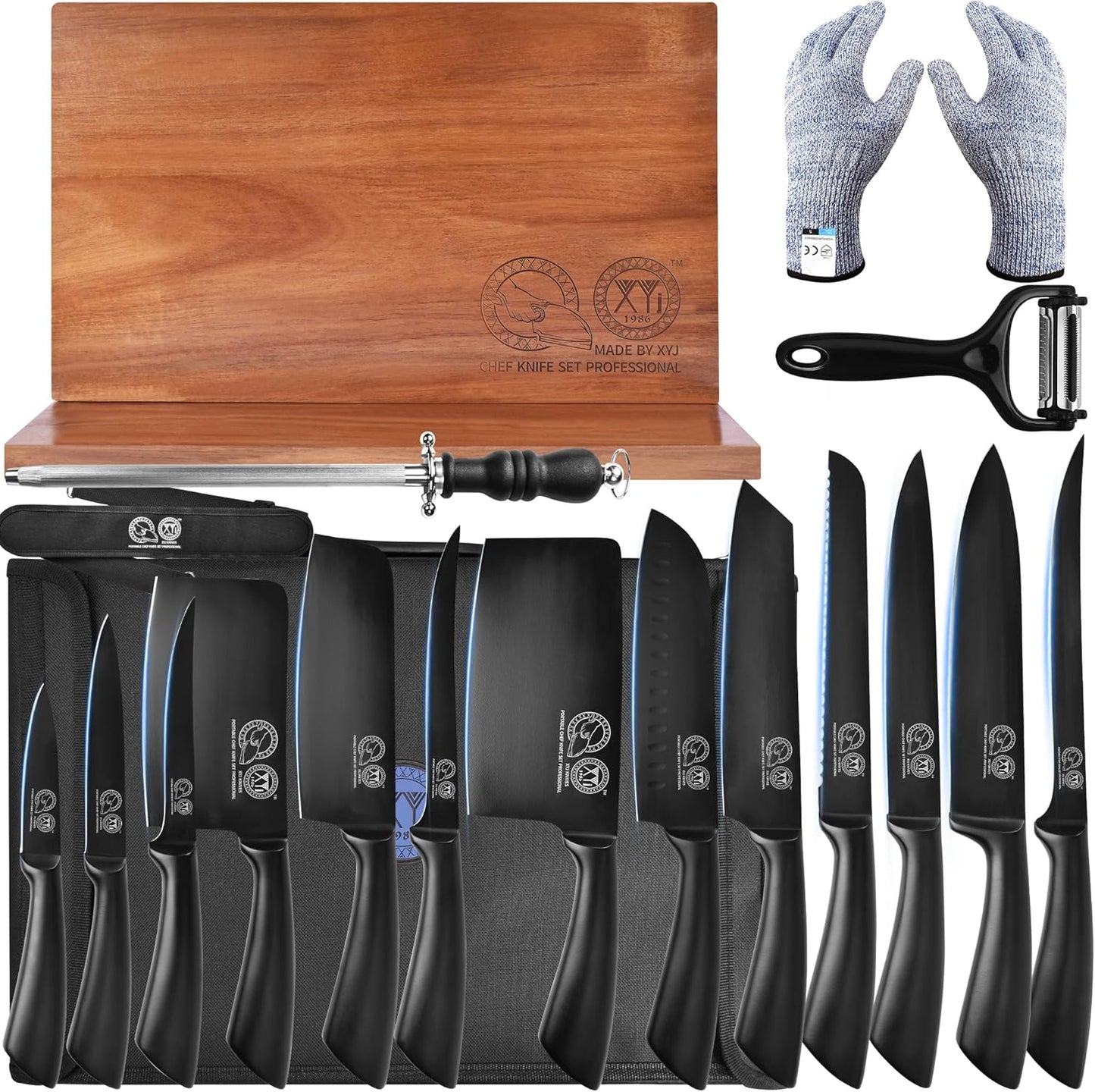 Set 13 Cuchillos Acero Inox Bloque Magnético con Afilador