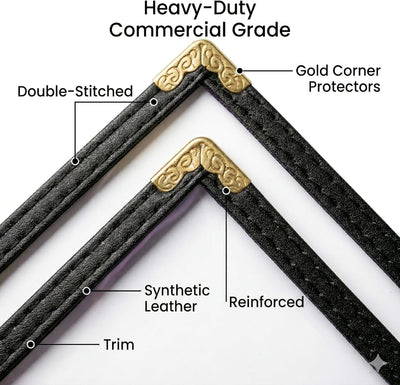 Fundas para menú de 8.5 x 11 pulgadas con soporte de piel sintética negra esquinas doradas