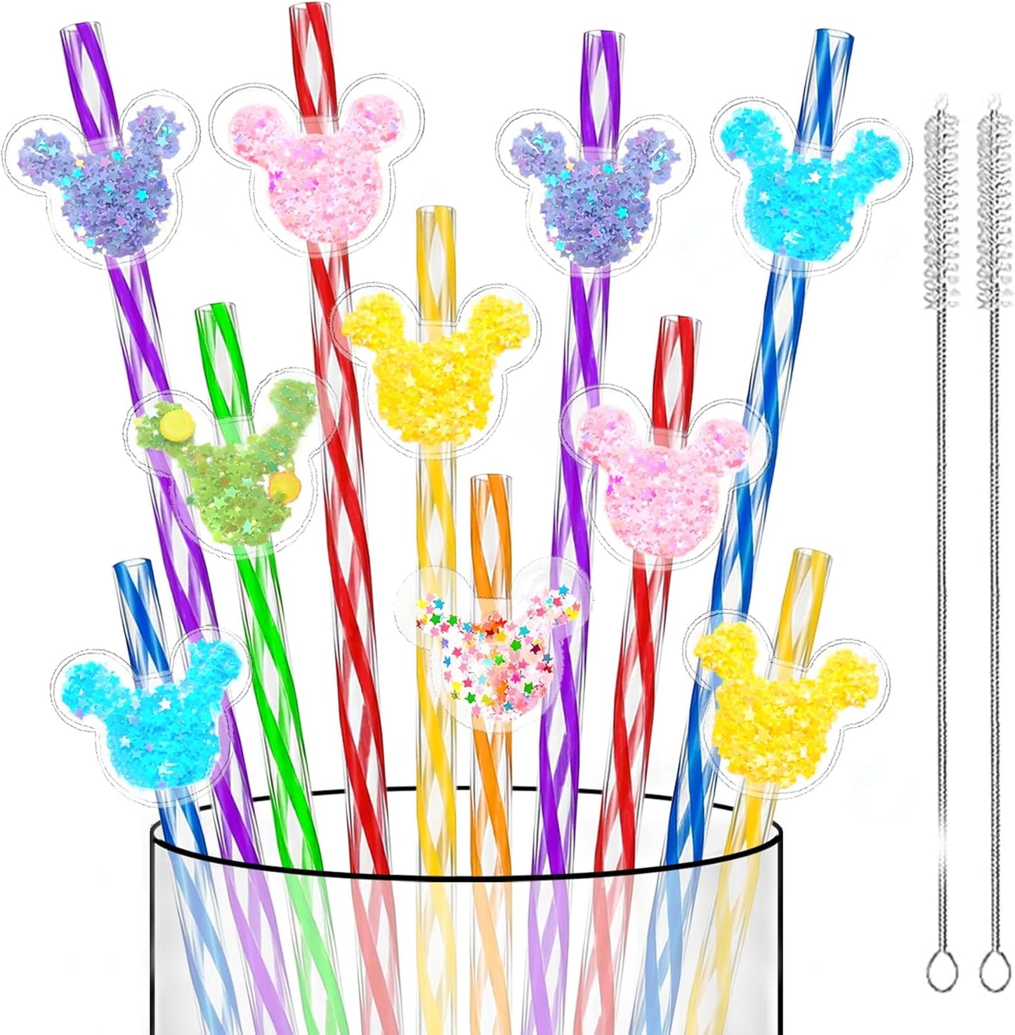 24 popotes reutilizables con orejas de ratón brillantes para fiesta de cumpleaños