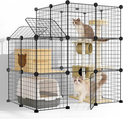 Jaula gatos 3 niveles plegable con tragaluz y área arena