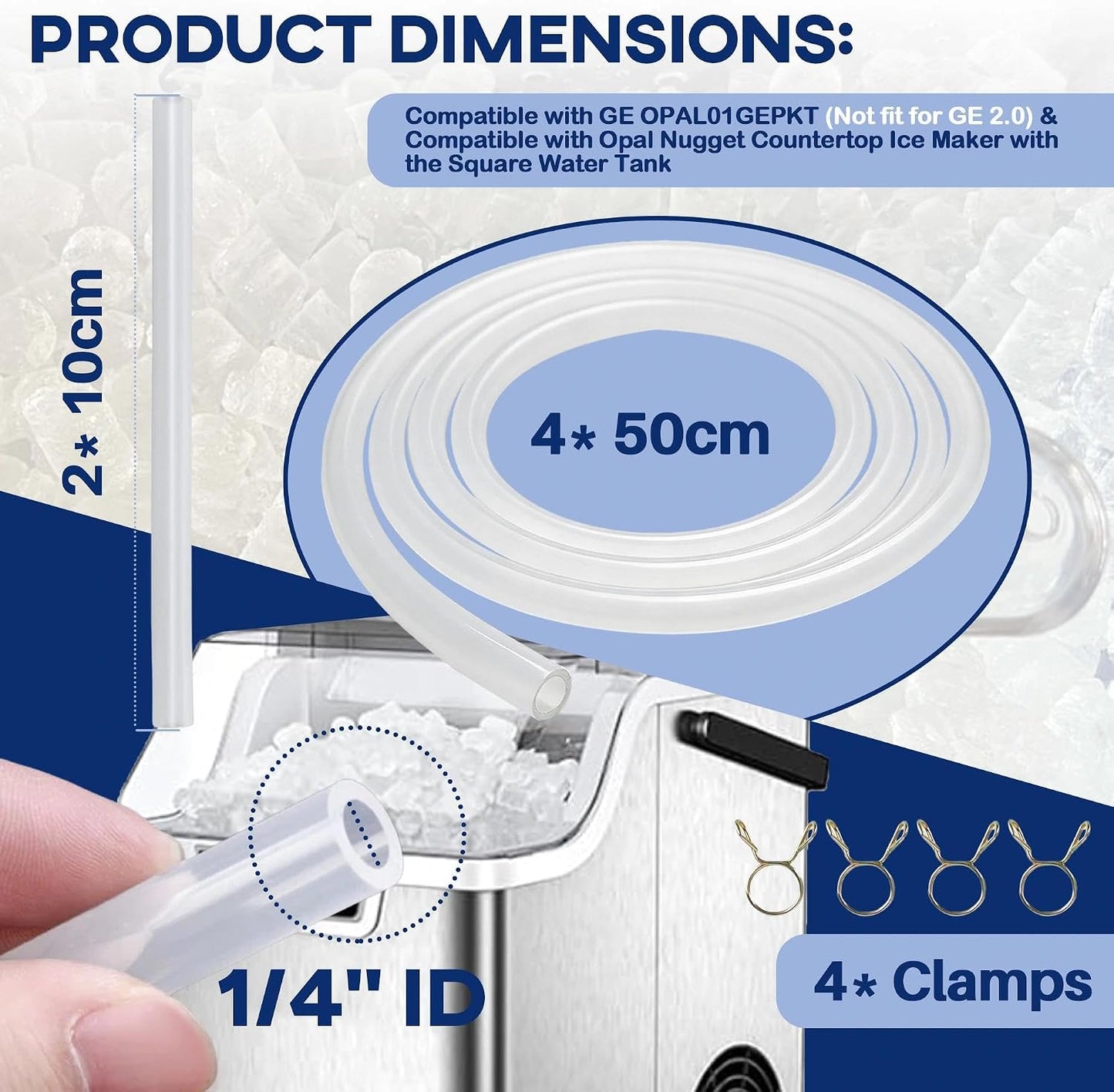 Tubo drenaje máquina hielo repuesto silicona ID 1/4 pulg