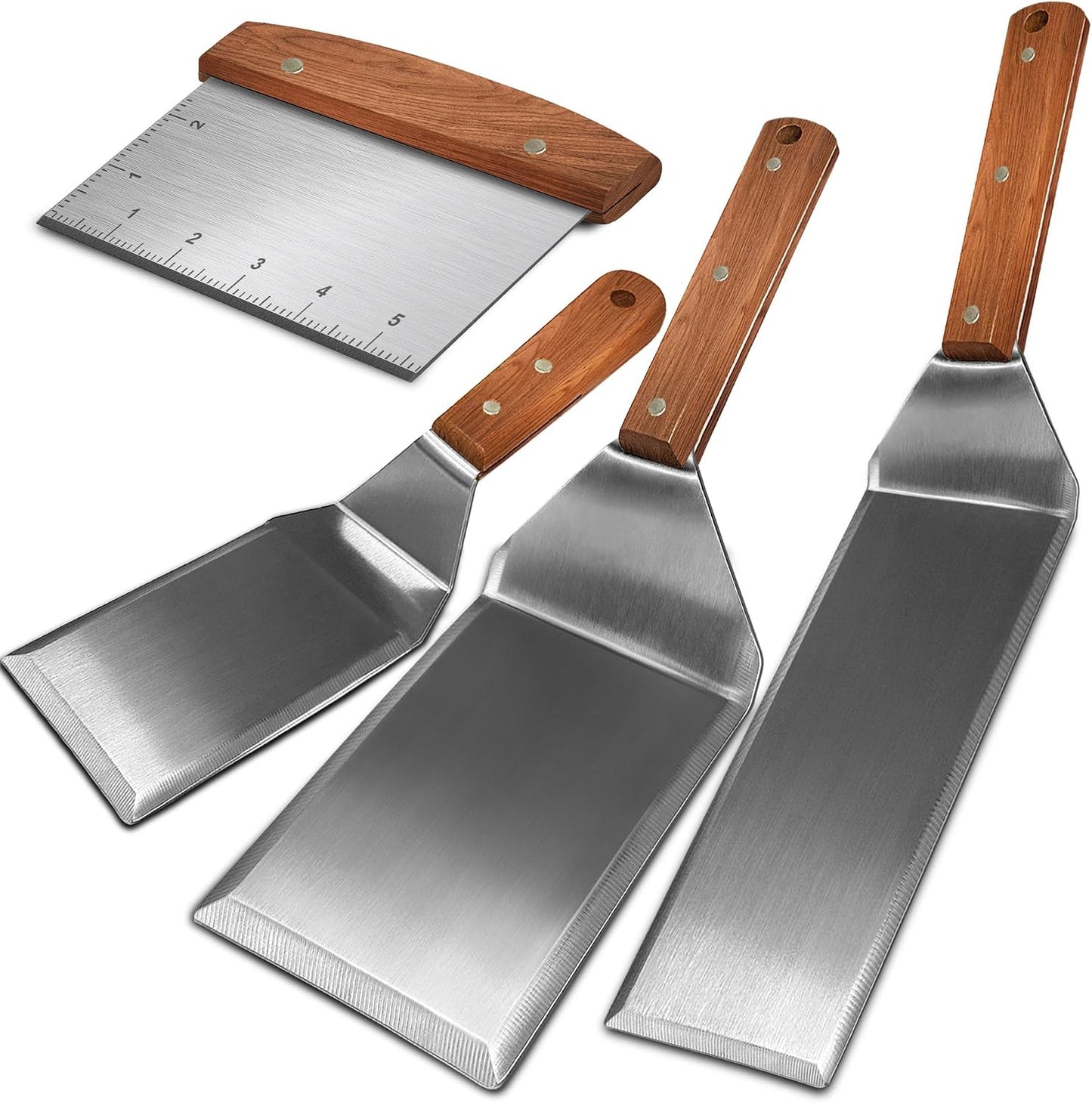 4 Pzas Espátula Acero Inox Mango Madera para Blackstone