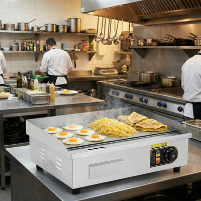 Plancha eléctrica comercial de 14 pulgadas con temperatura ajustable y parrilla de acero inoxidable