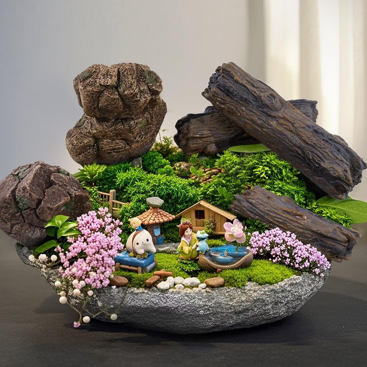 7 Pzas Rocas Artificiales Tocón Mini Árbol Jardín