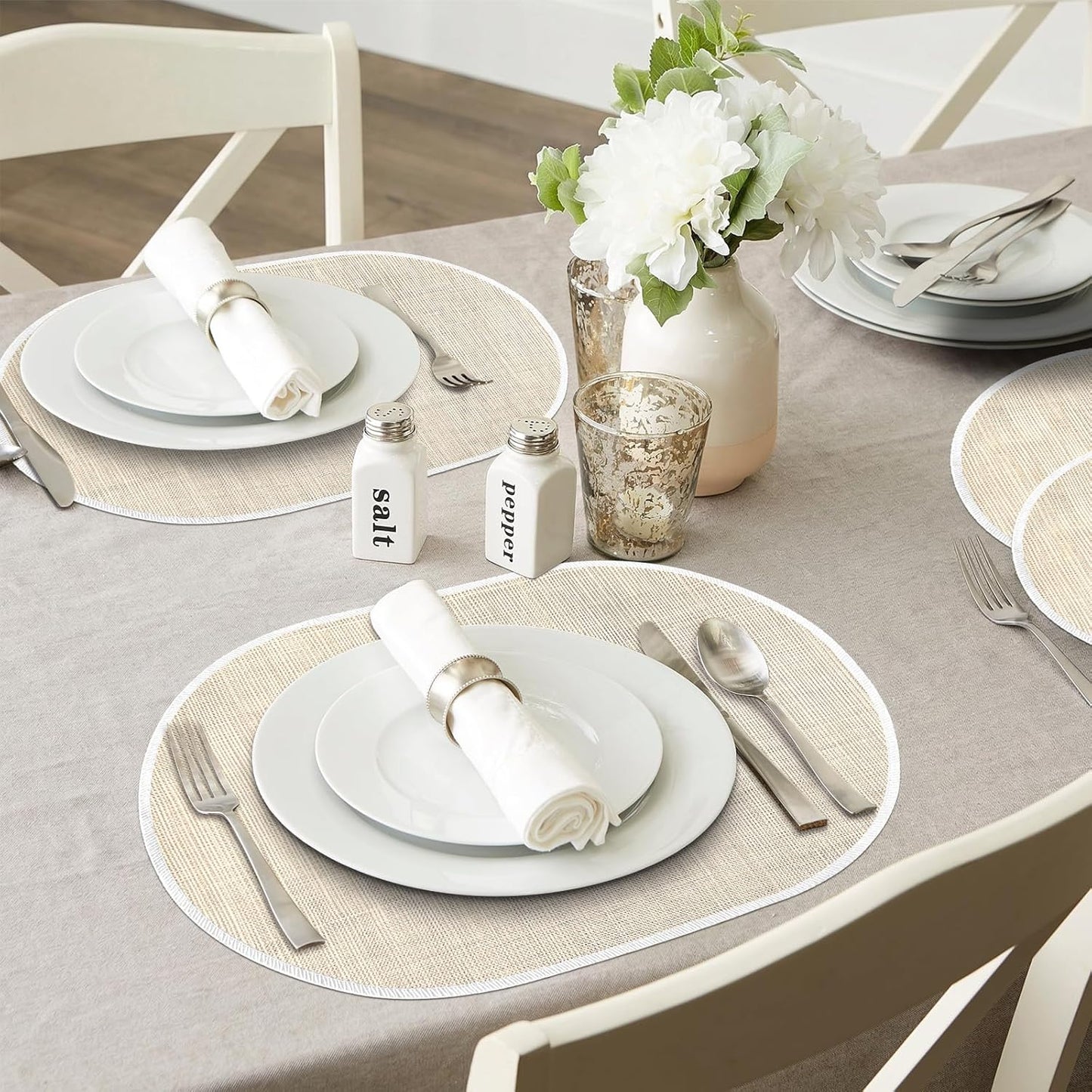 4 Manteles Beige 12x18pulg Lavables Resistentes Calor