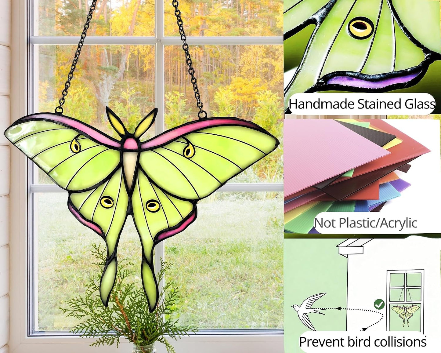 Atrapa luz mariposa verde claro colgante cristal para ventana