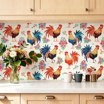 Papel tapiz vintage pollo floral impermeable 17.5x80pulg