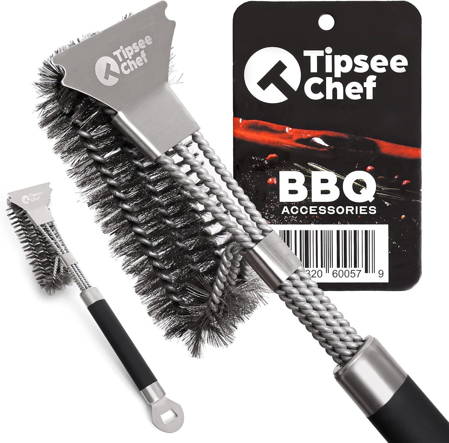 Cepillo parrilla acero inox 17pulg con abridor botellas