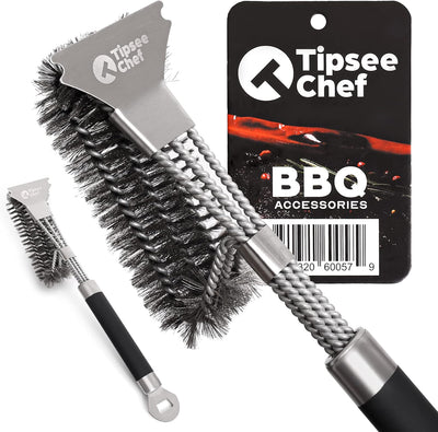 Cepillo parrilla acero inox 17pulg con abridor botellas