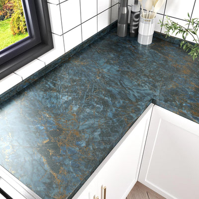 Papel contacto encimera mármol azul dorado mate rollo