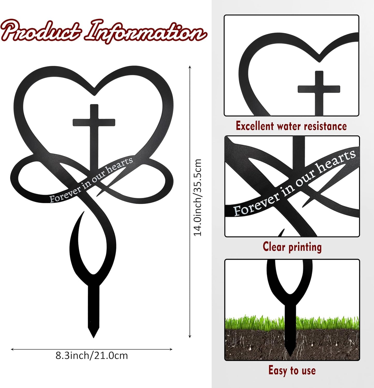 Estaca metal forma corazón cruz decoración jardín amor