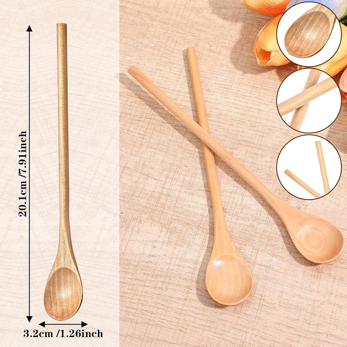 2 Cucharas Madera para Café Té Miel Mezclar Cocinar