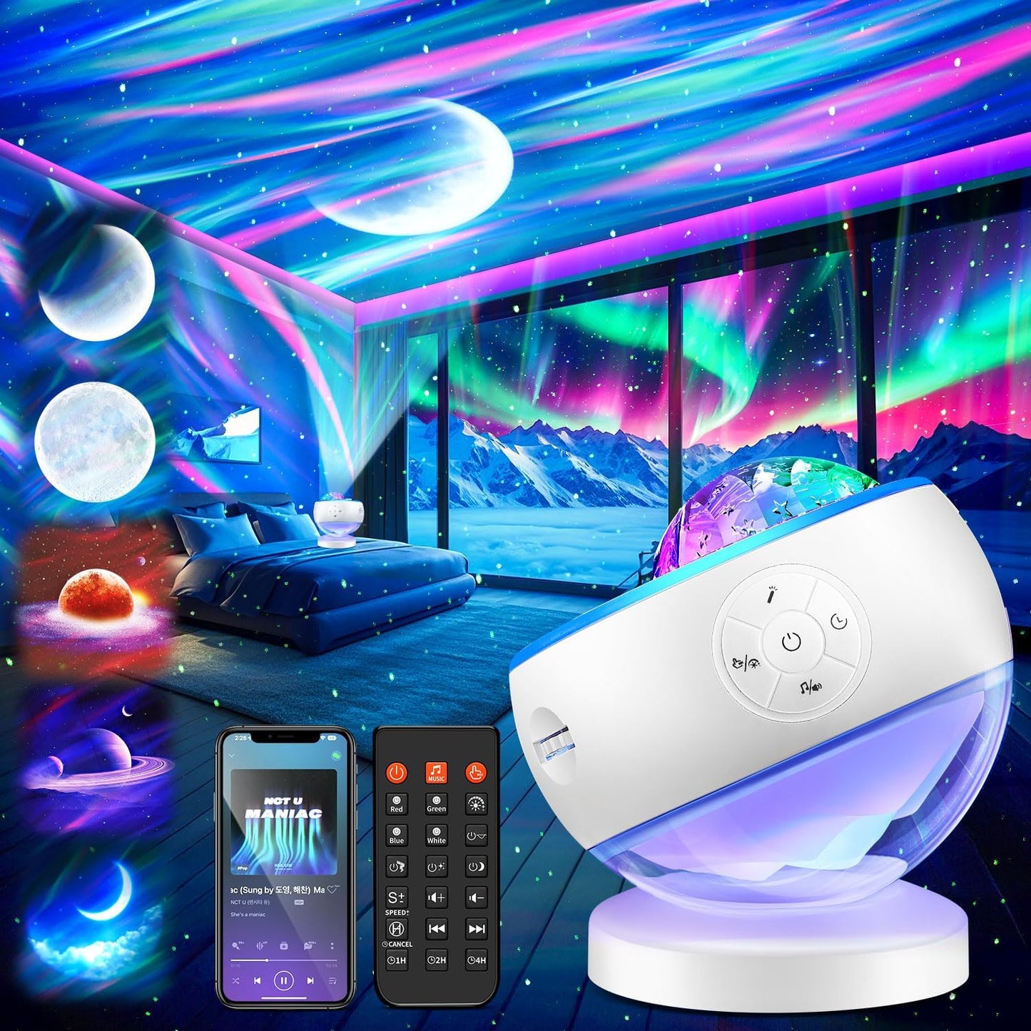 Proyector luces norte galaxia blanca con Bluetooth