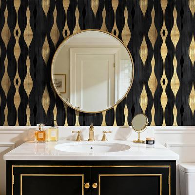 Papel Tapiz Negro Dorado Art Deco Moderno Despegar Pegar