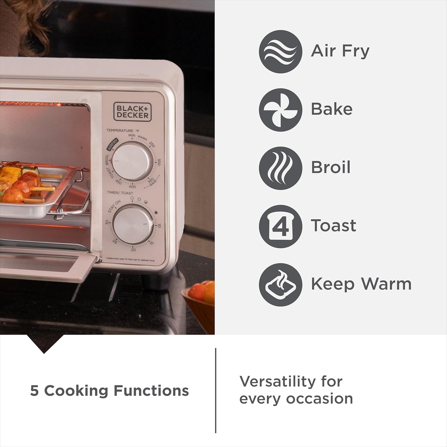 Horno tostador BLACKDECKER de 4 rebanadas con 5 funciones