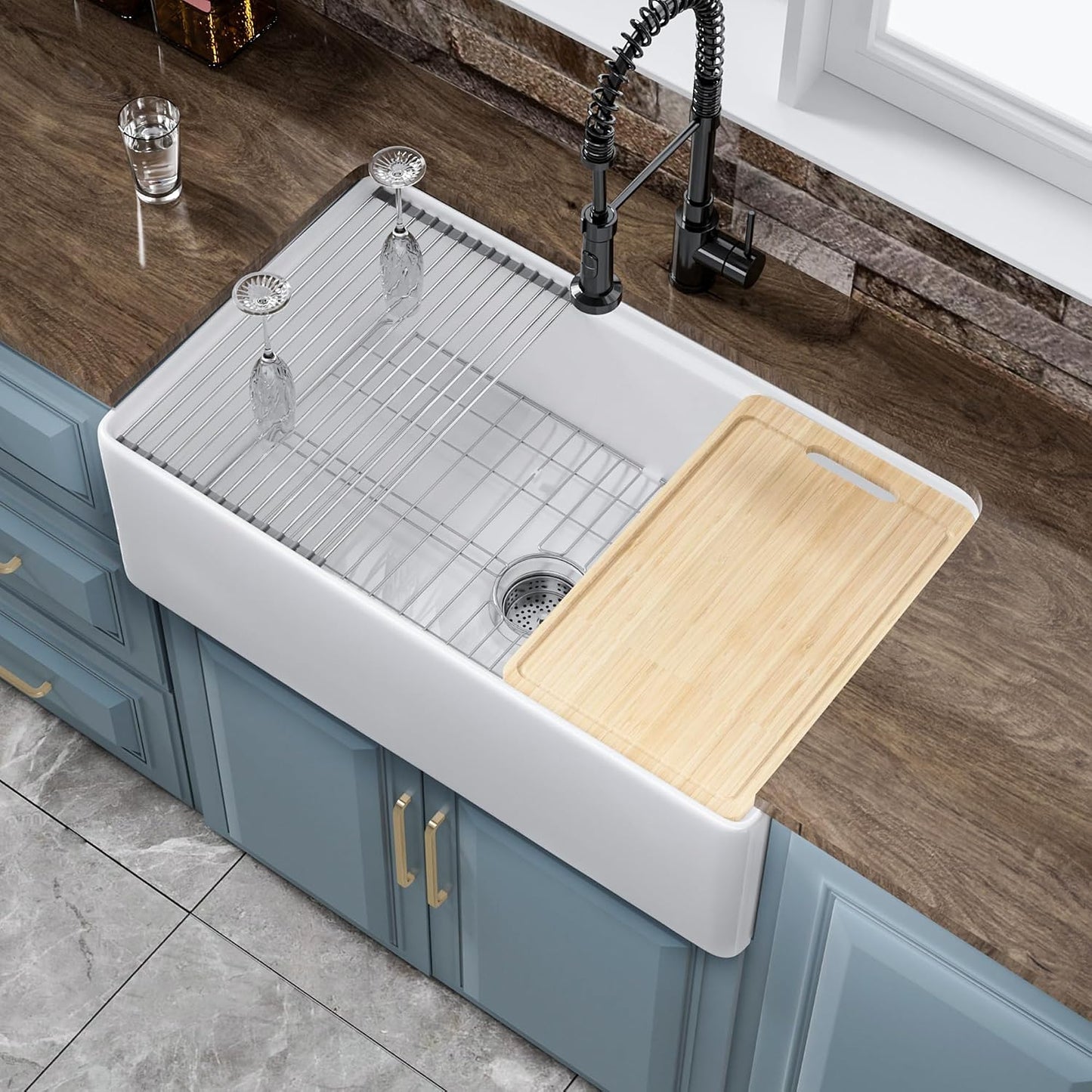 Fregadero granja 31x18pulg con delantal cuenco reversible