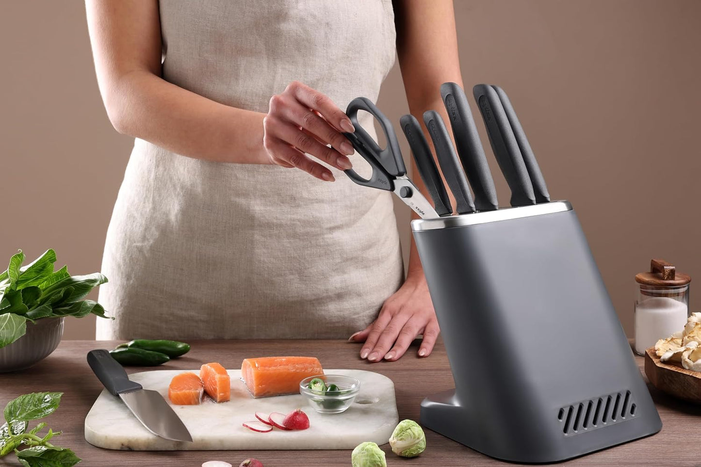 Set 8 Cuchillos Acero Inox Japonés con Bloque y Tijera