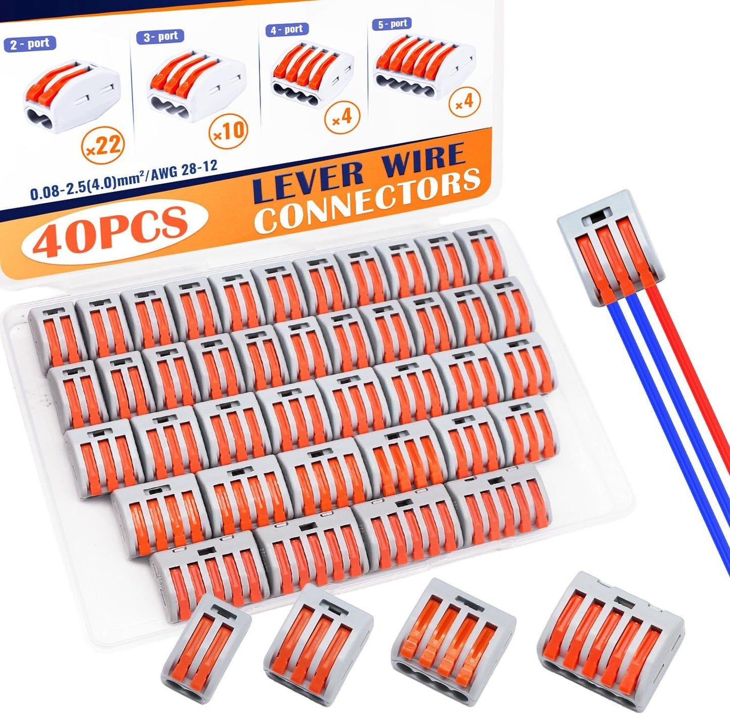 40 Pzas Conectores Push-in para Cables AWG 28-12