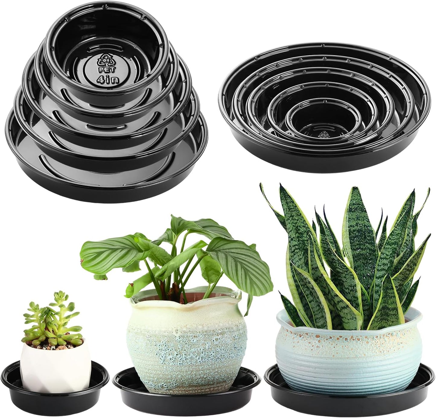 Platillo plástico para plantas 4-12pulg interiores exteriores