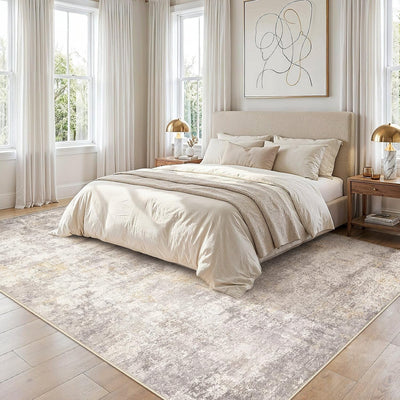 Alfombra área 5x7 neutra lavable antideslizante gris/marrón
